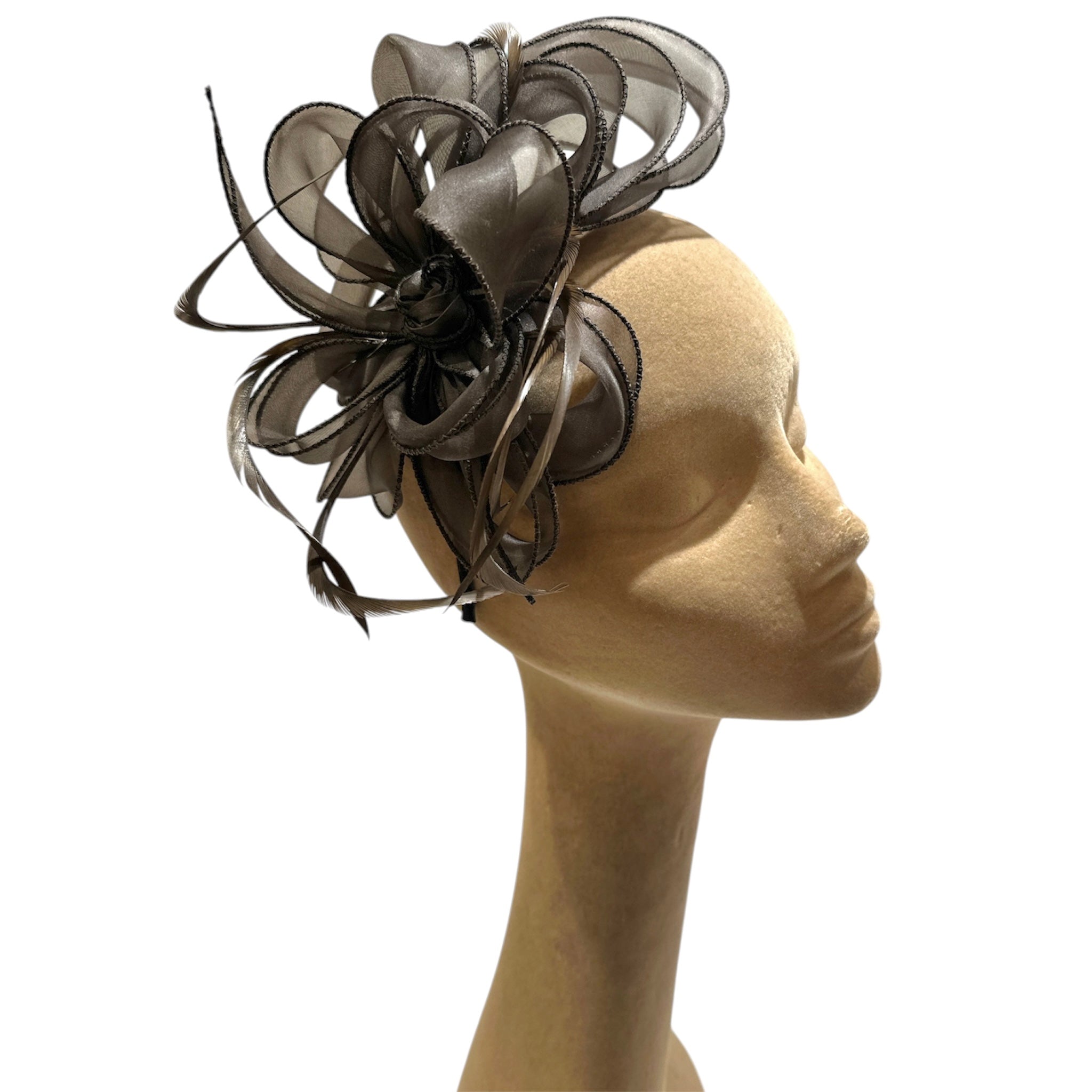 Fascinator da cerimonia marrone in seta