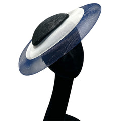 Cappello cerchietto da cerimonia blu e bianco