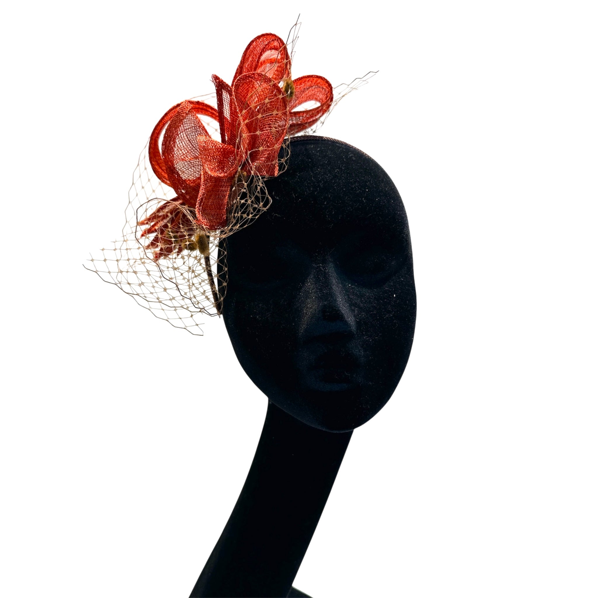 Cappello cerchietto da cerimonia color mattone