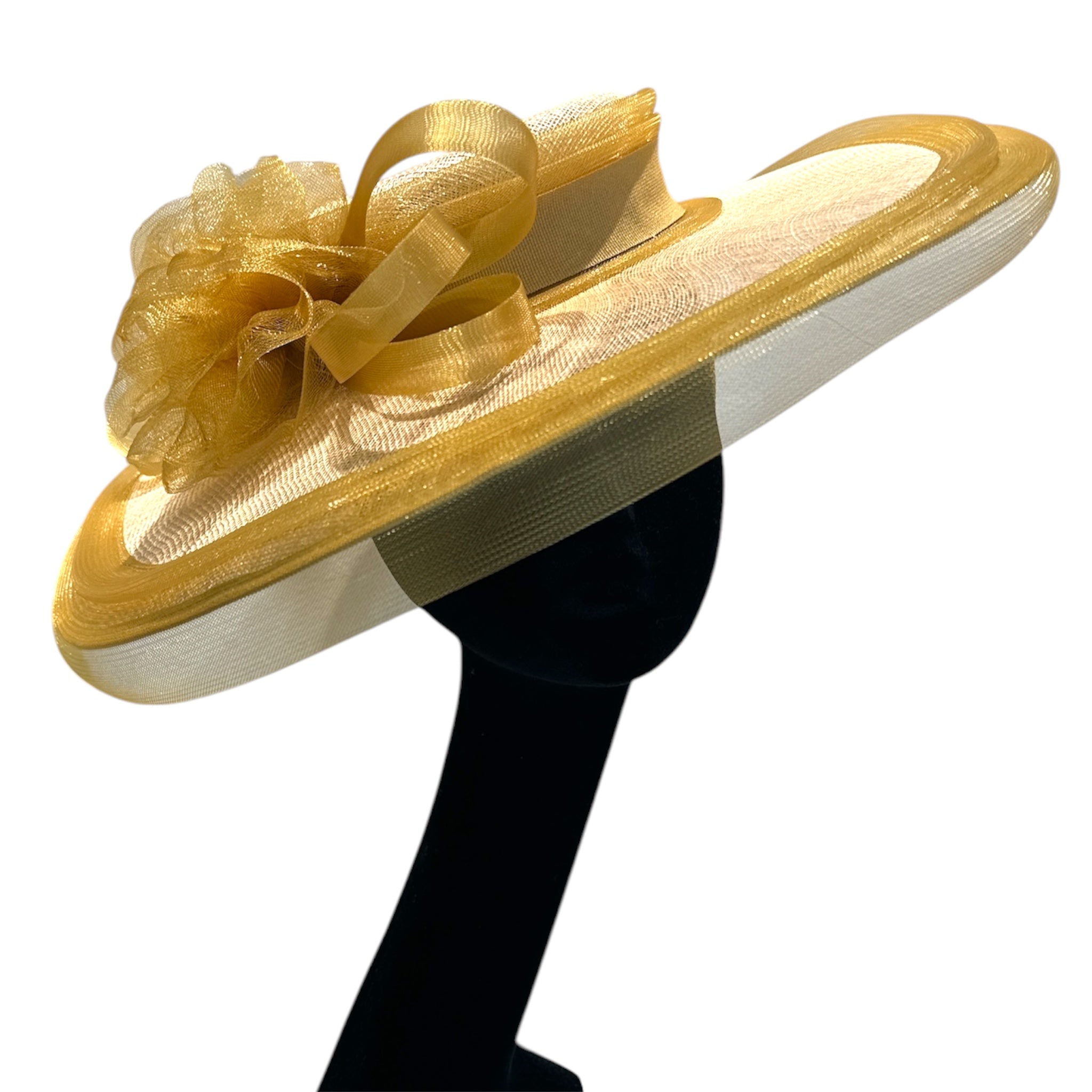 Cappello cerchietto da cerimonia beige e giallo ocra