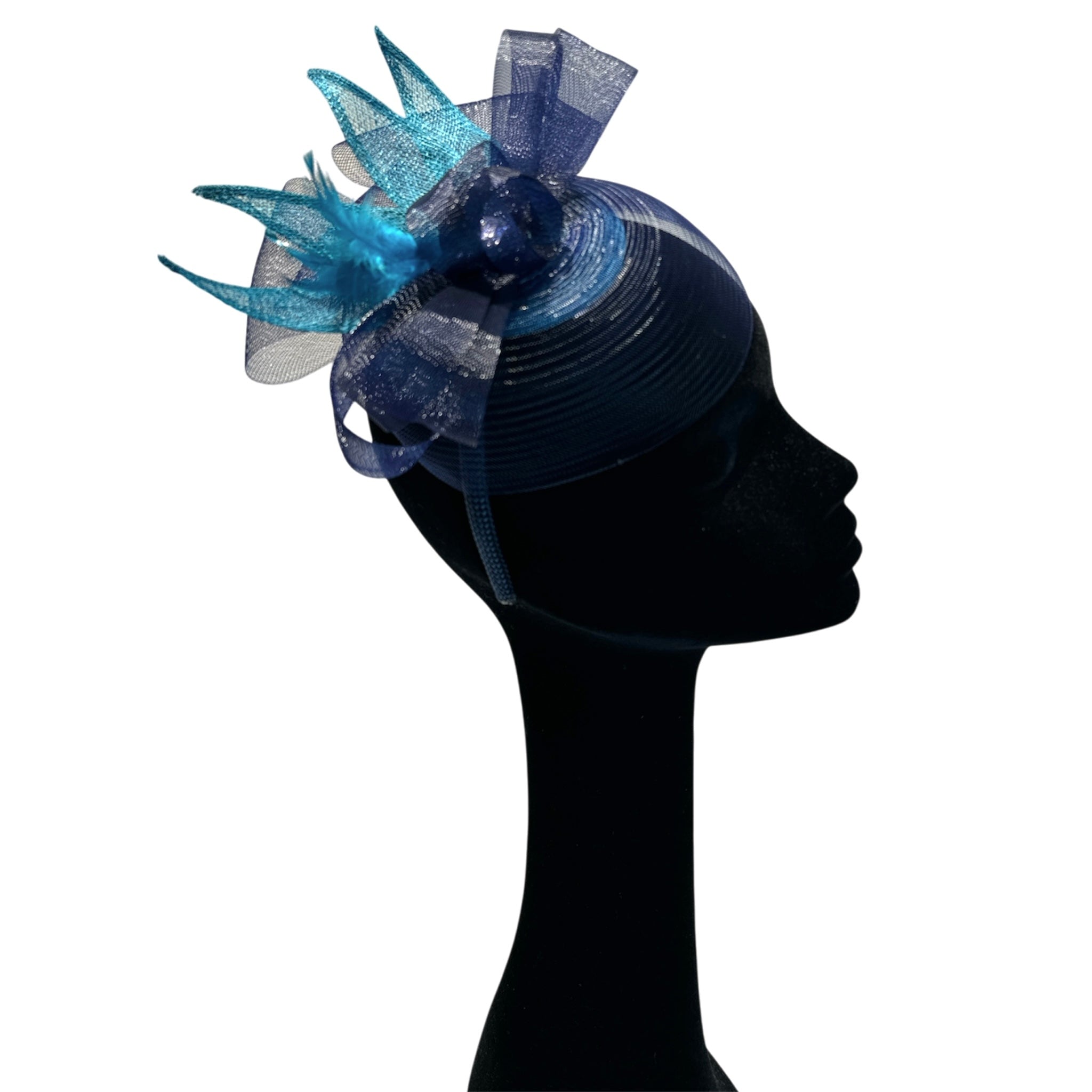 Fascinator da cerimonia blu e verde petrolio