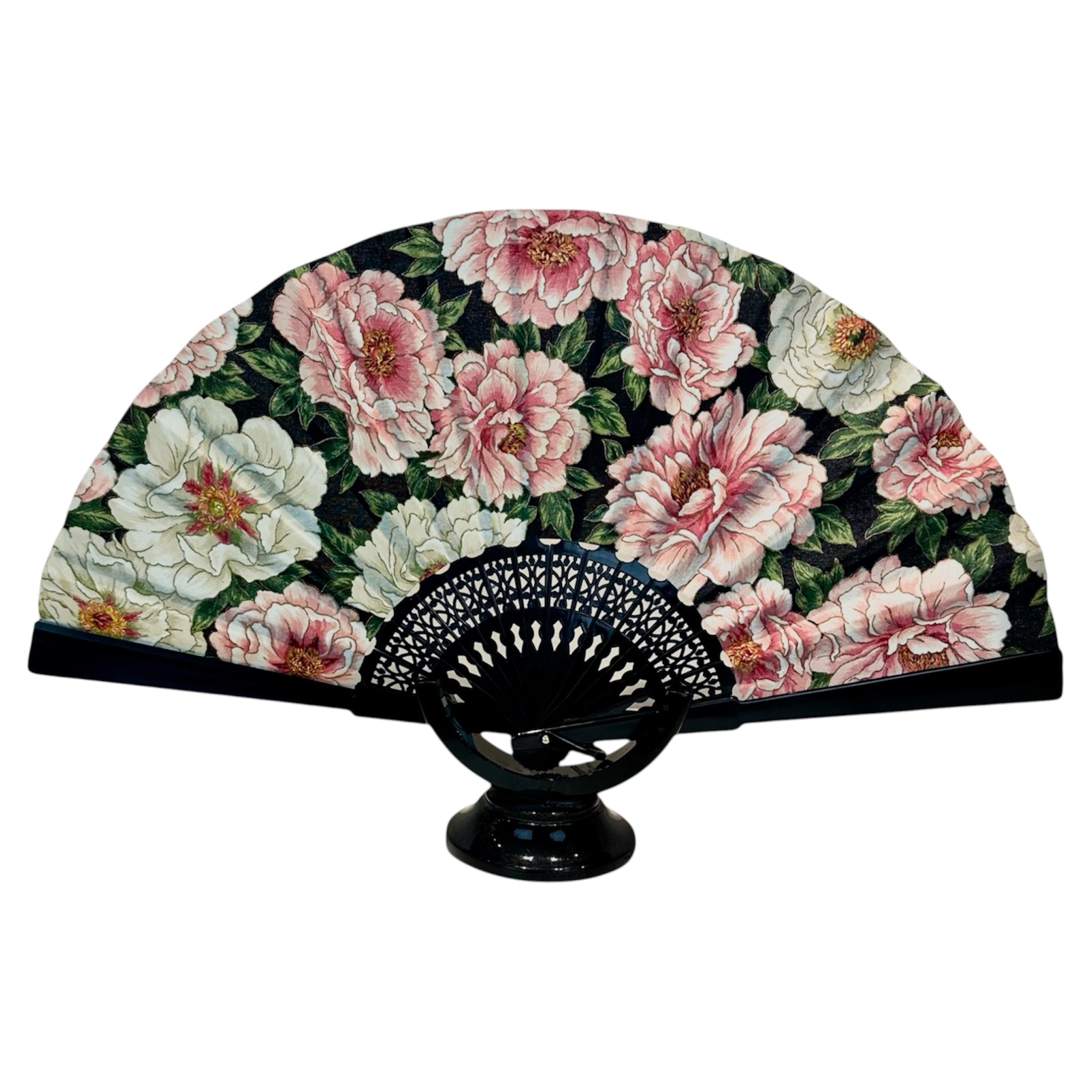 Cotton fan with peonies