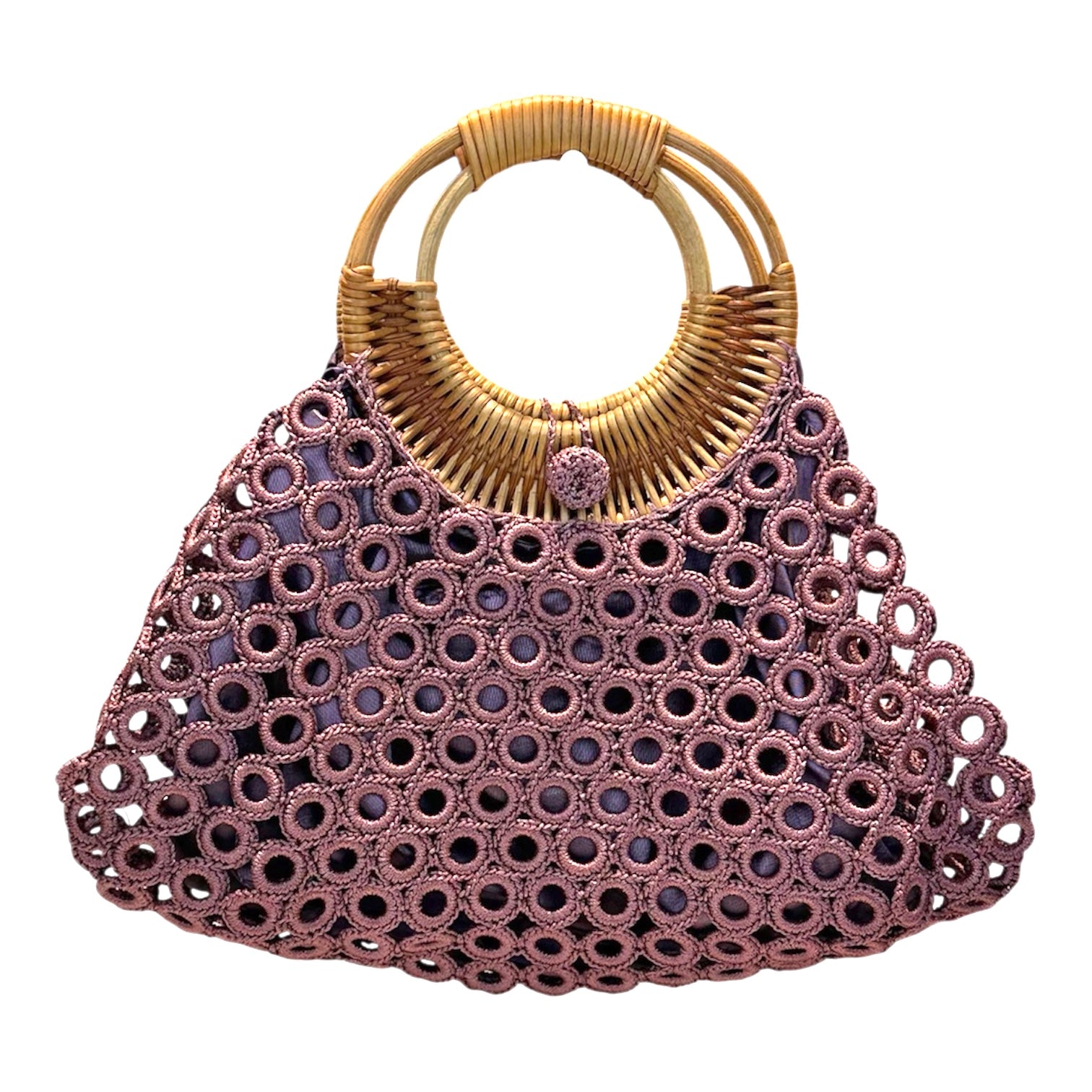 Lilac crochet bag with bamboo handles