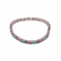 Silver bracelet with emeralds, rubies and sapphires