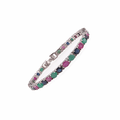 Silver bracelet with emeralds, rubies and sapphires