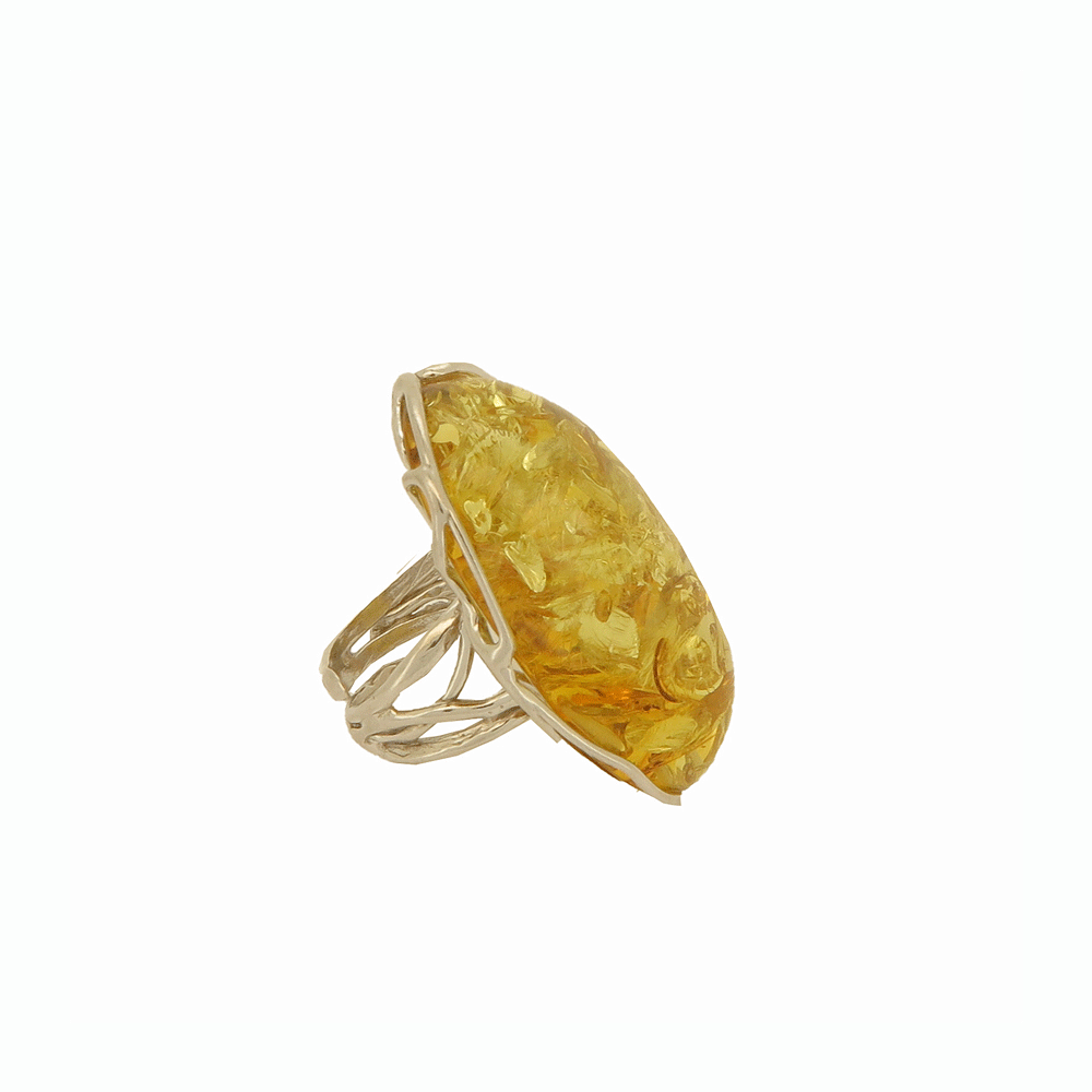 Anello in ambra chiara e argento