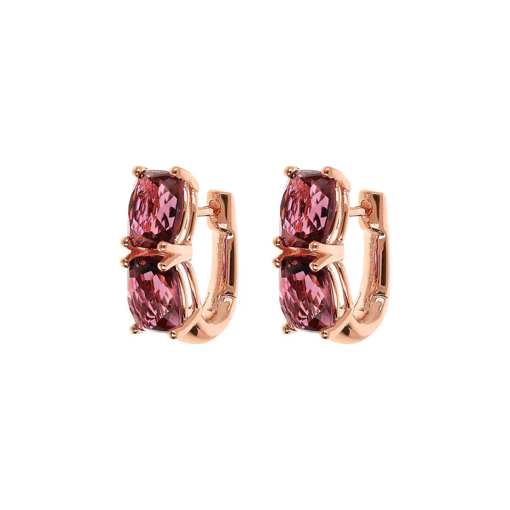 Rose half hoop earrings with burgundy zirconia