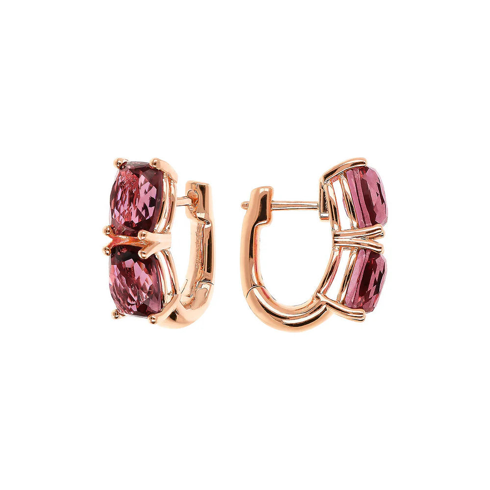 Rose half hoop earrings with burgundy zirconia