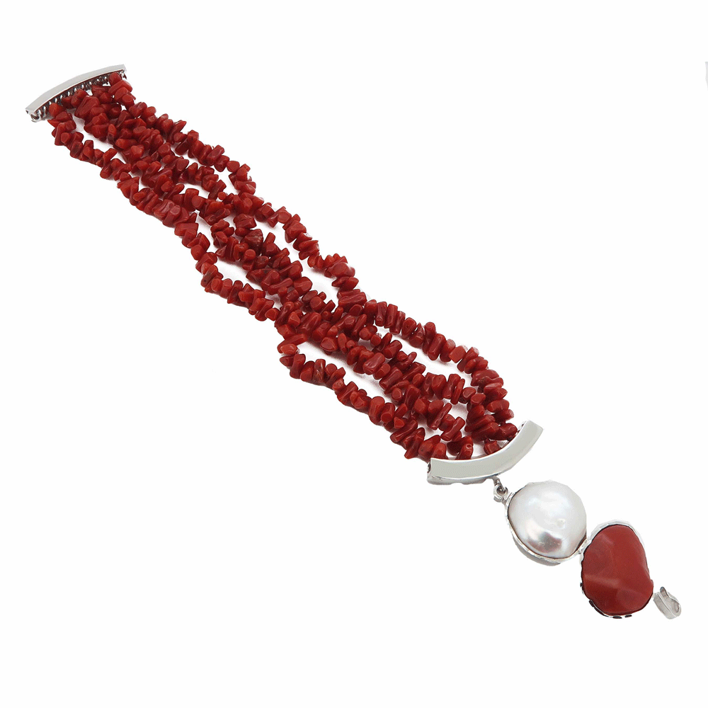 Bracciale di corallo rosso multifilo