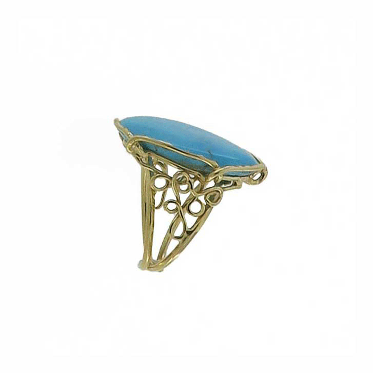 Anello in turchese e argento placcato oro