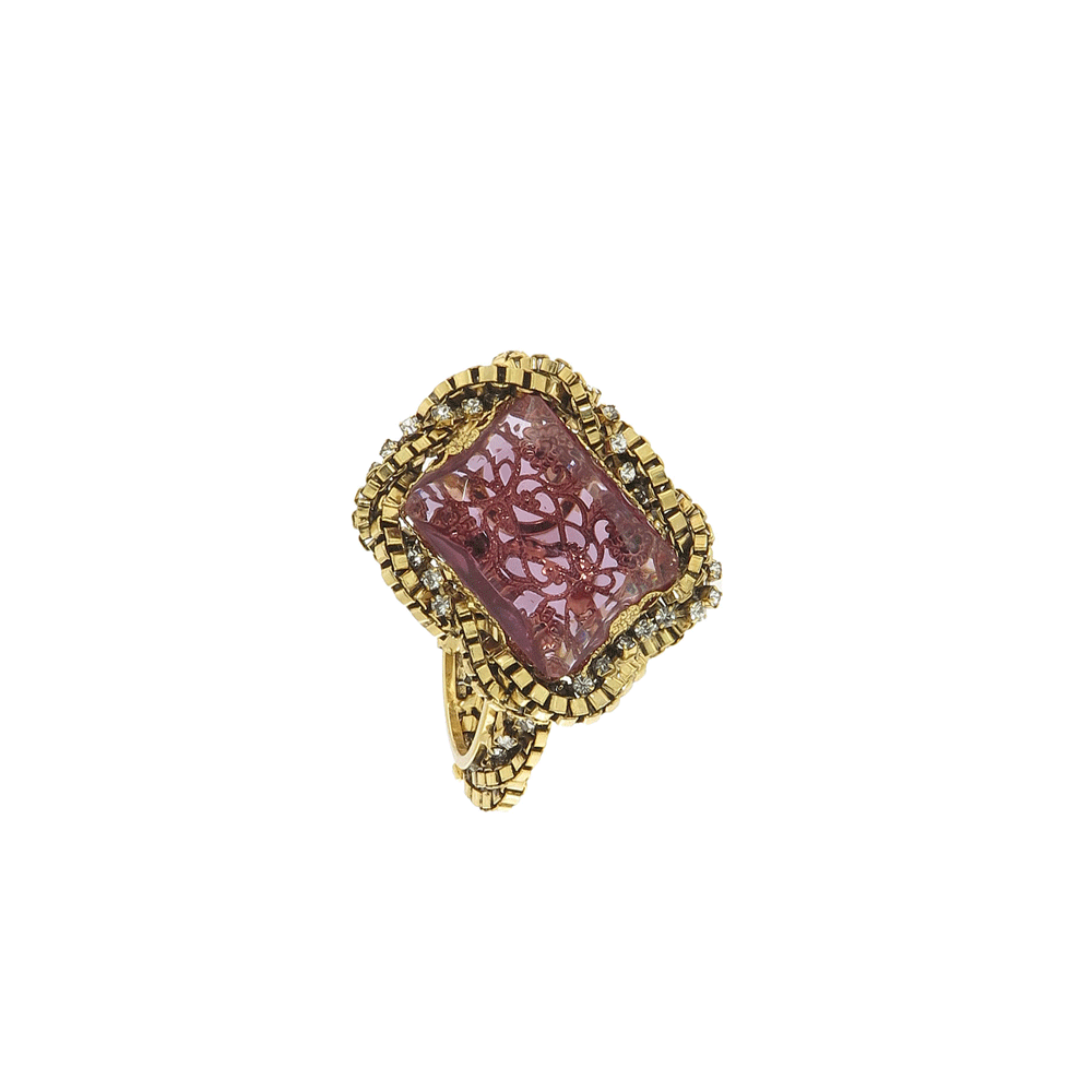 Rigid bracelet in brass with dark pink crystal