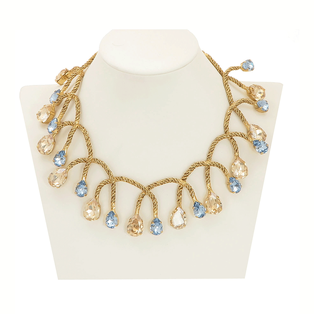 Collana girocollo con cristalli azzurri e topazio