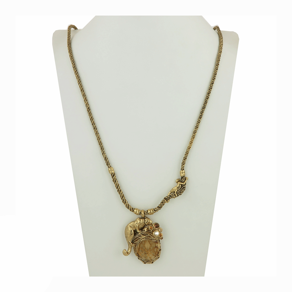 Collana lunga con pantera e scimmietta