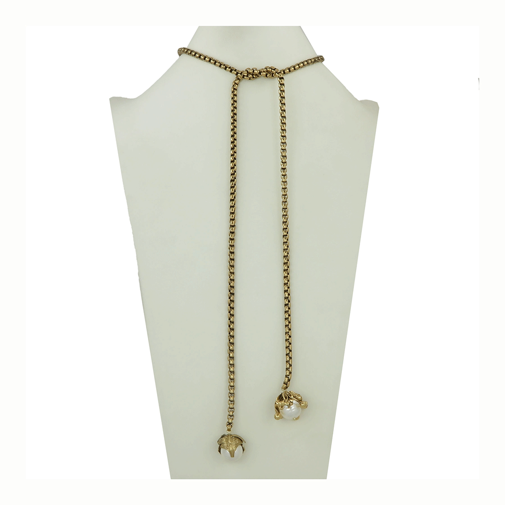 Collana lunga cravatta con perle fantasia