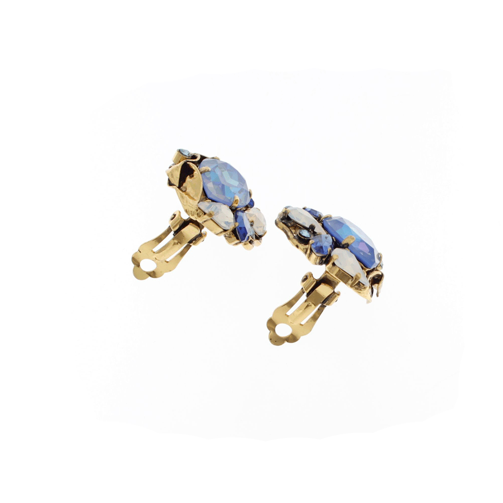 Clip on stud earrings with blue crystals