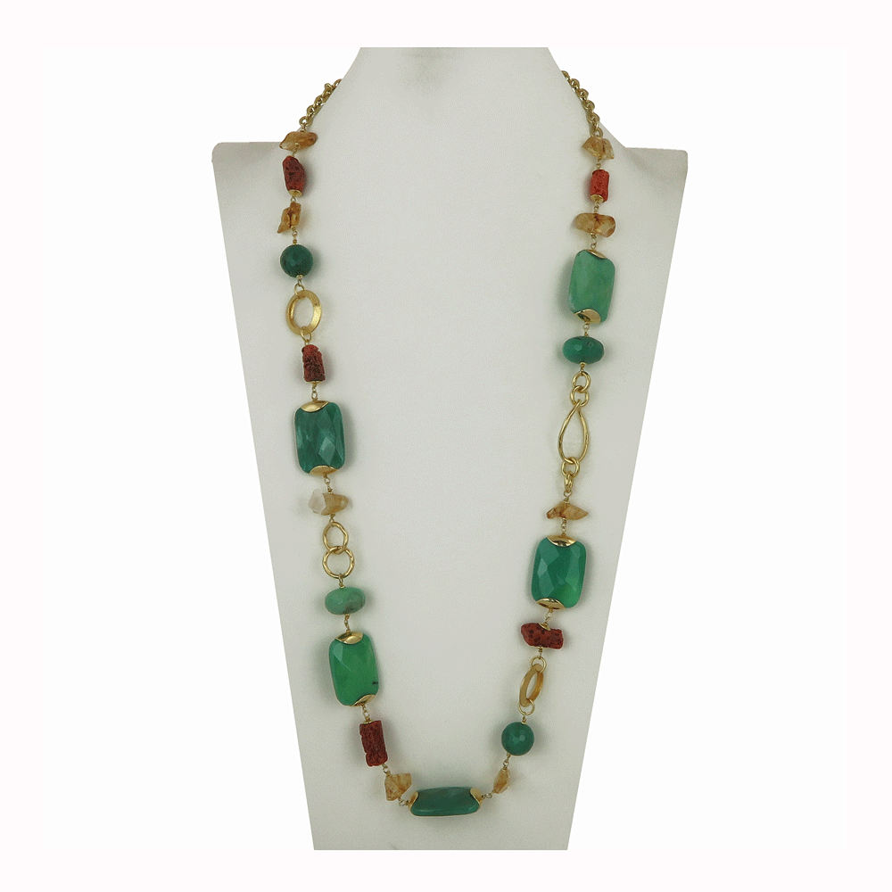 Collana lunga in argento dorato con pietre dure