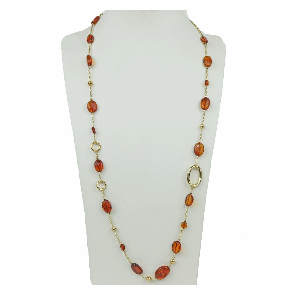 Collana ambra e argento dorato