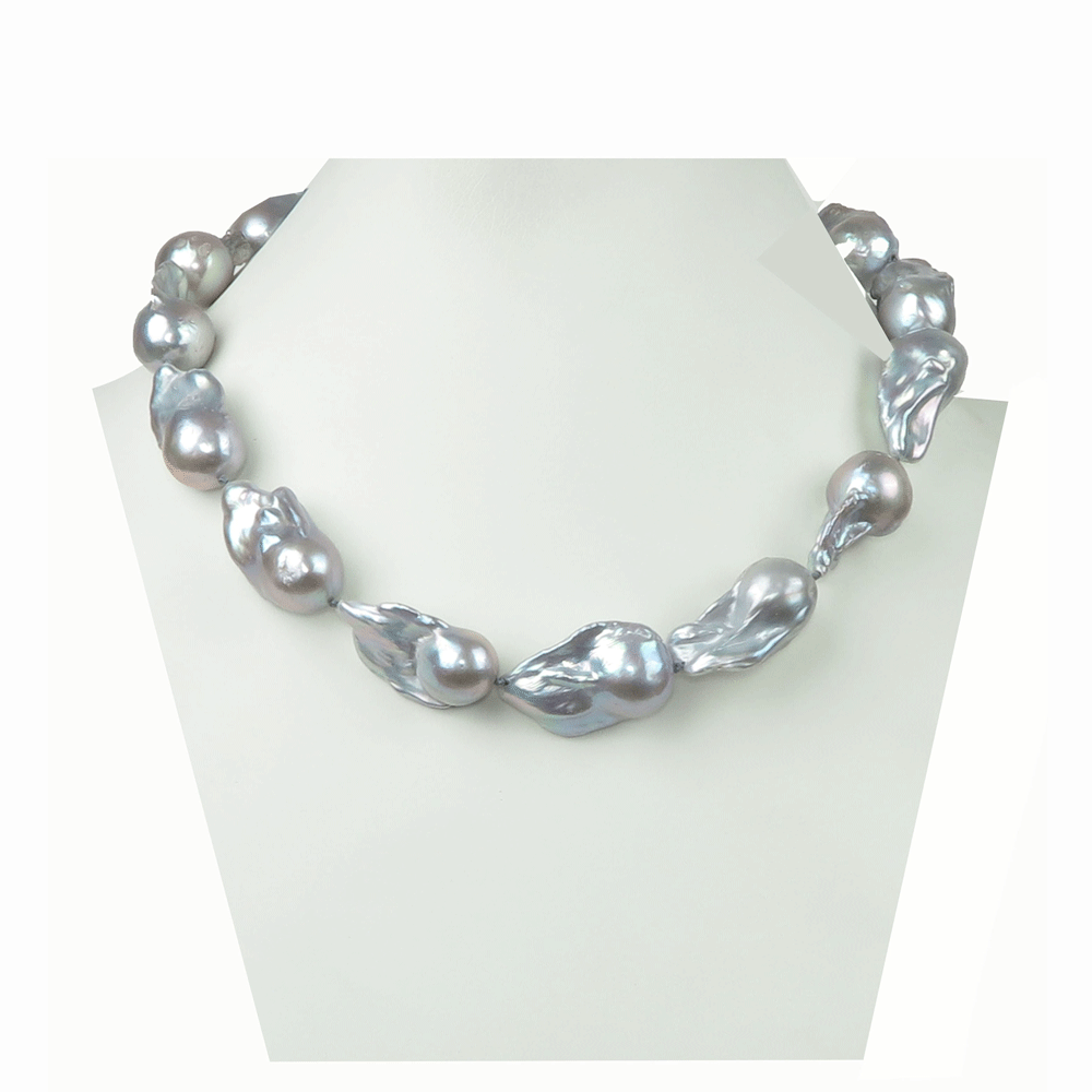 Collana di perle barocche grigie