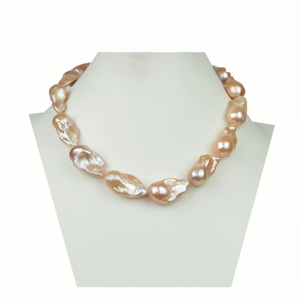 Collana di perle barocche rosate