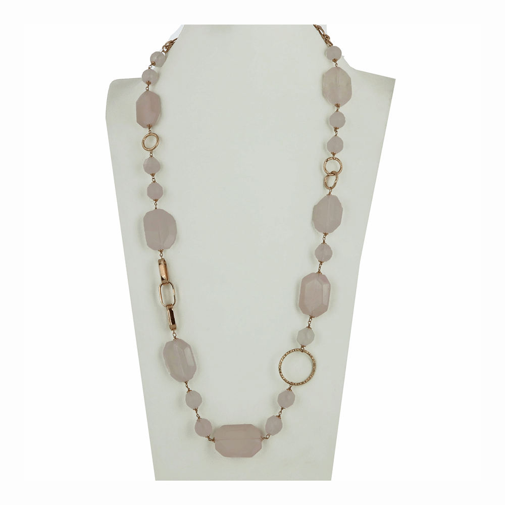 Collana lunga a catena con quarzo rosa