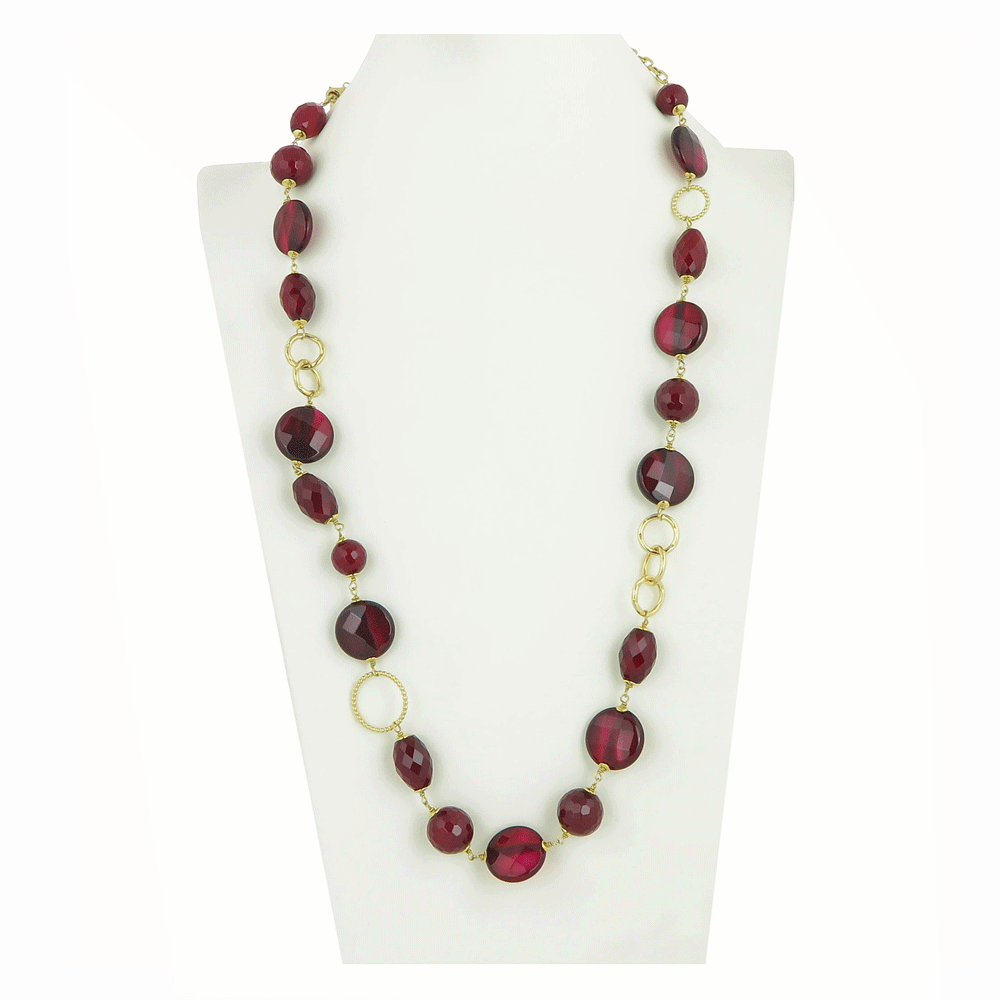 Collana lunga con agata bordeaux