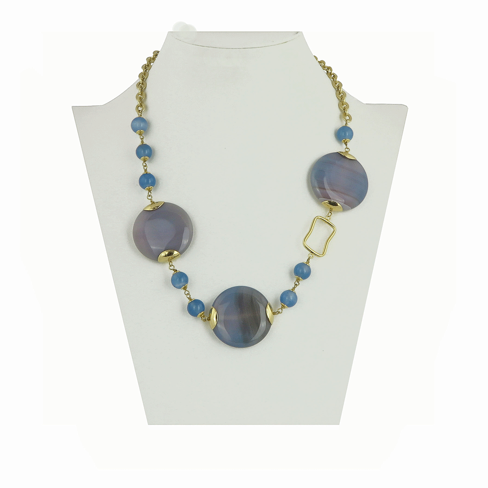 Collana con agata azzurro polvere