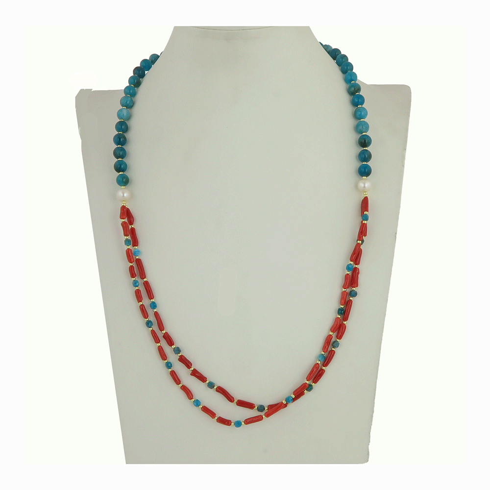 Collana lunga con agata e corallo rosso