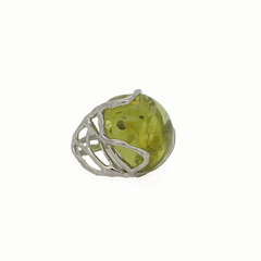 Anello in ambra verde e argento