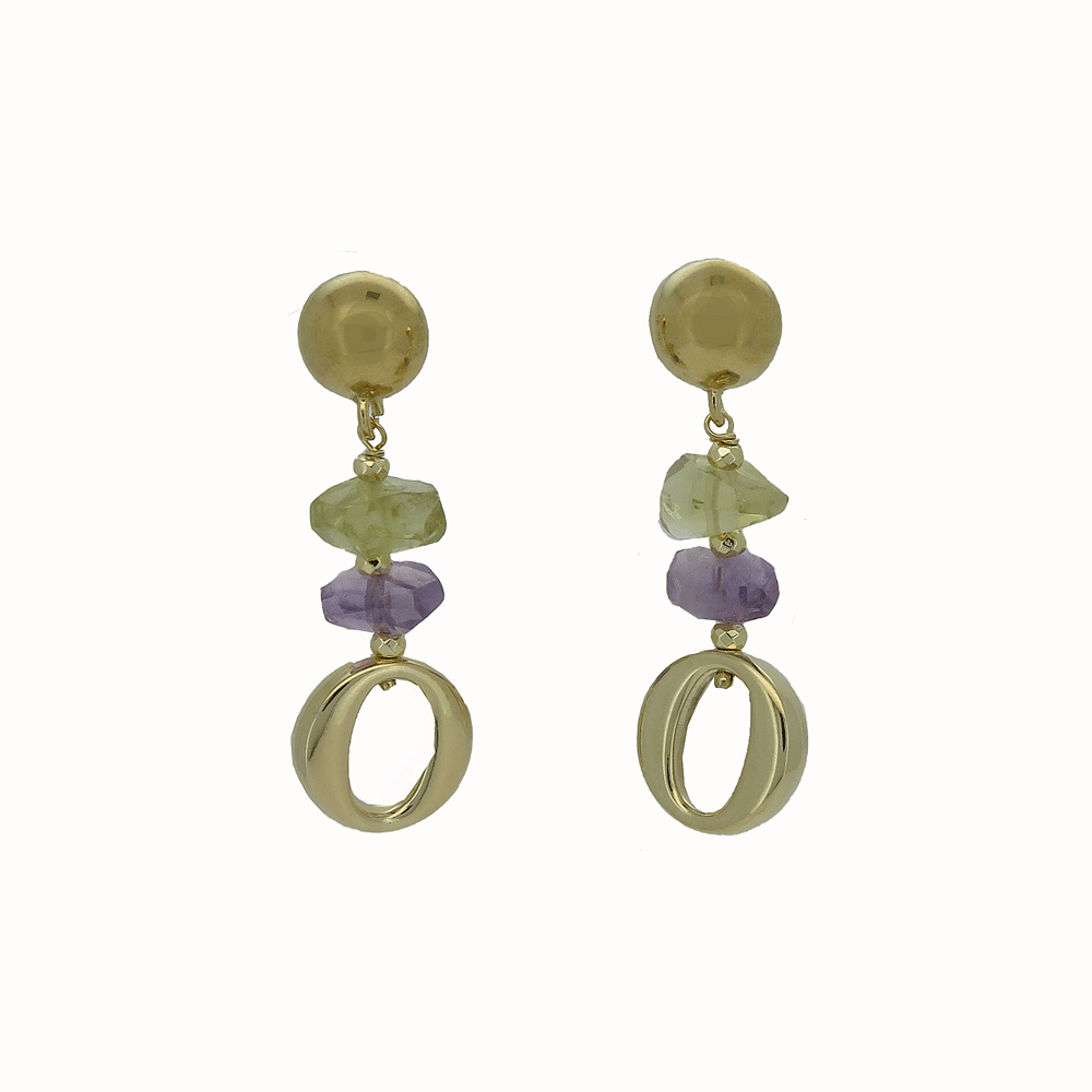 Orecchini pendenti in argento con topazi verdi chiari e ametista