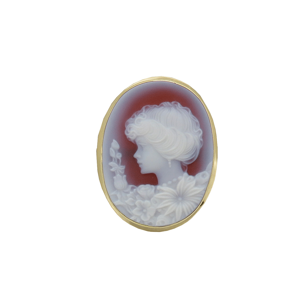 Anello cammeo con pietra dura rossa in oro