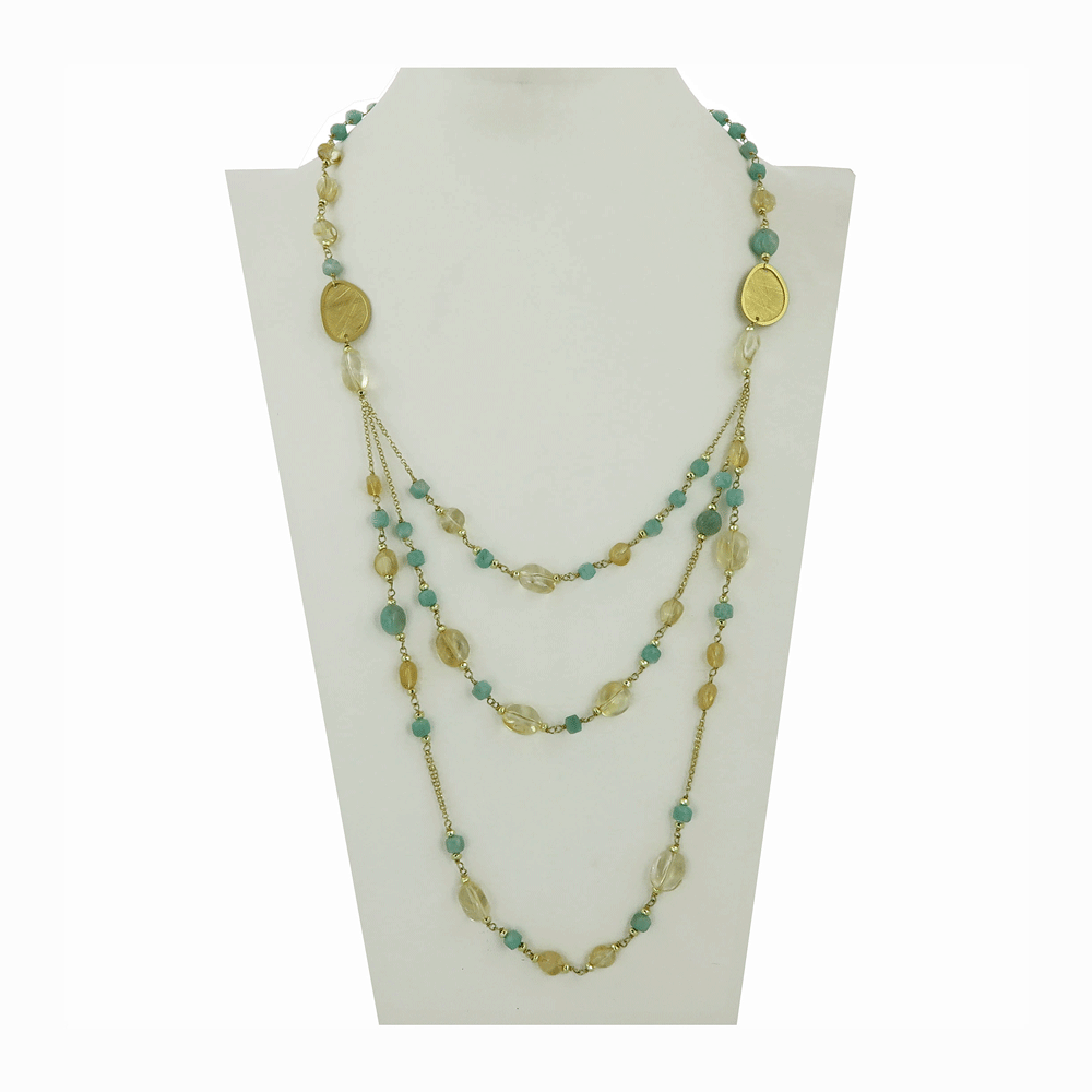 Collana con amazzonite e citrino a tre fili