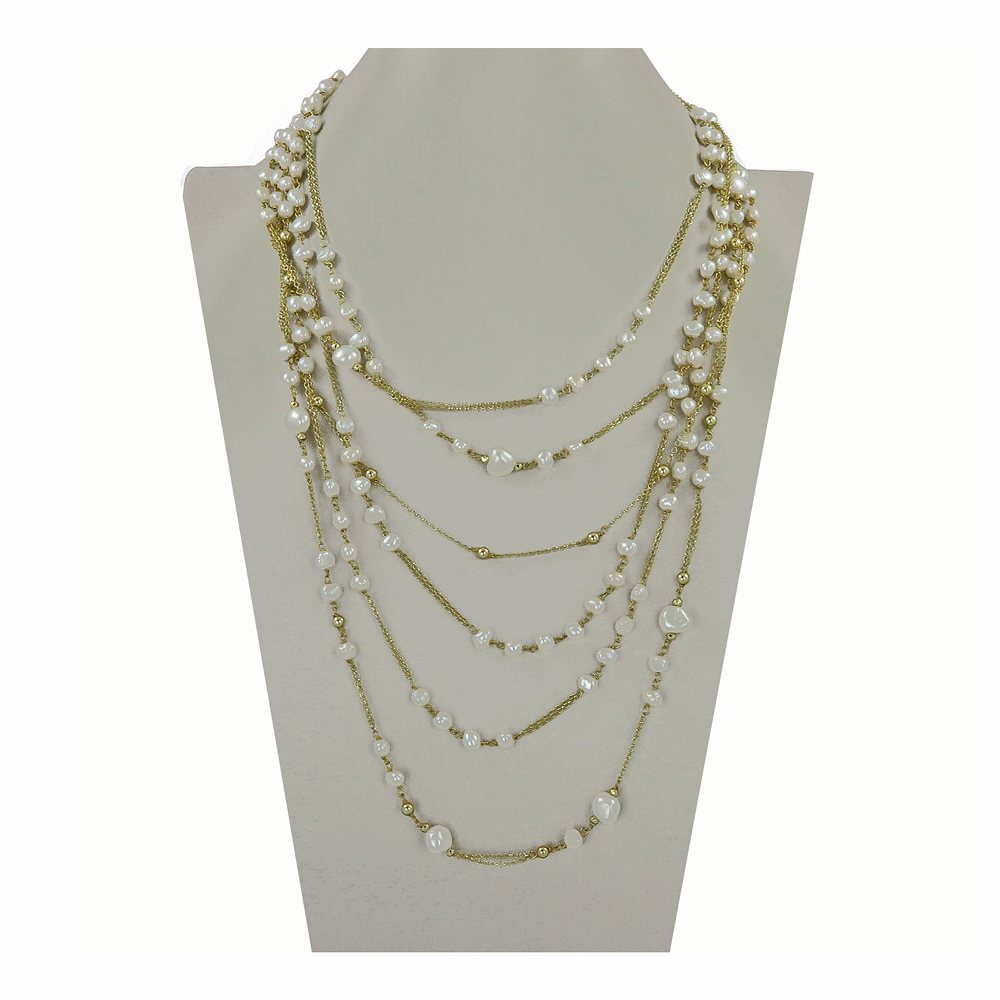 Collana di perle di fiume barocche a sei fili