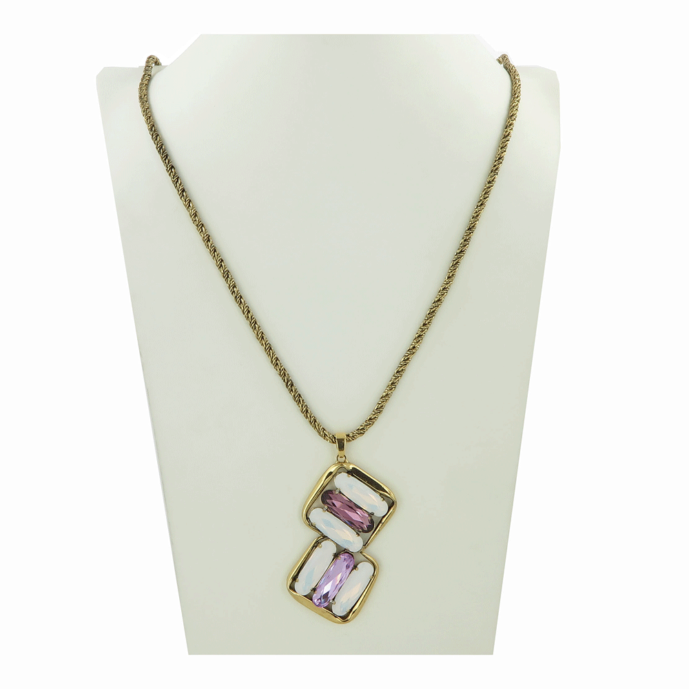 Catena lunga con ciondolo di cristalli lilla