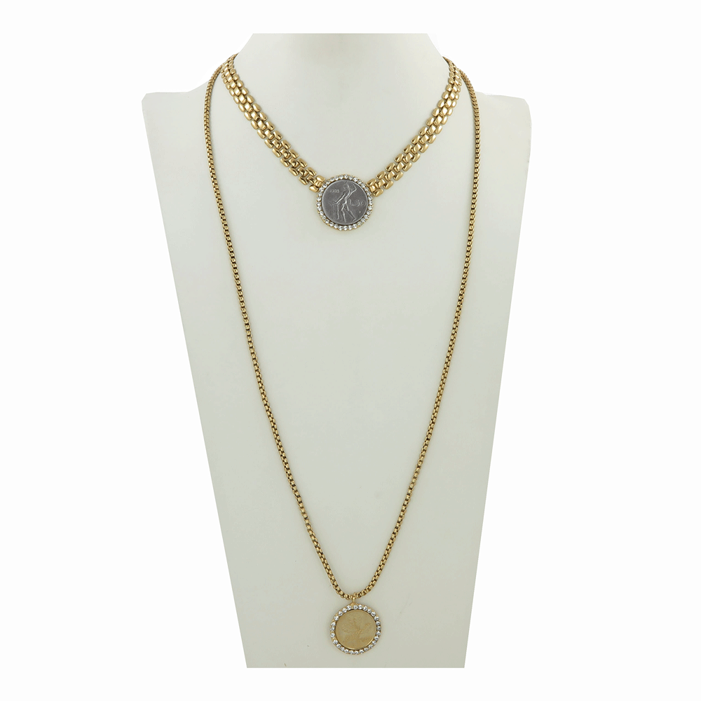 Collana lunga con monete a due fili
