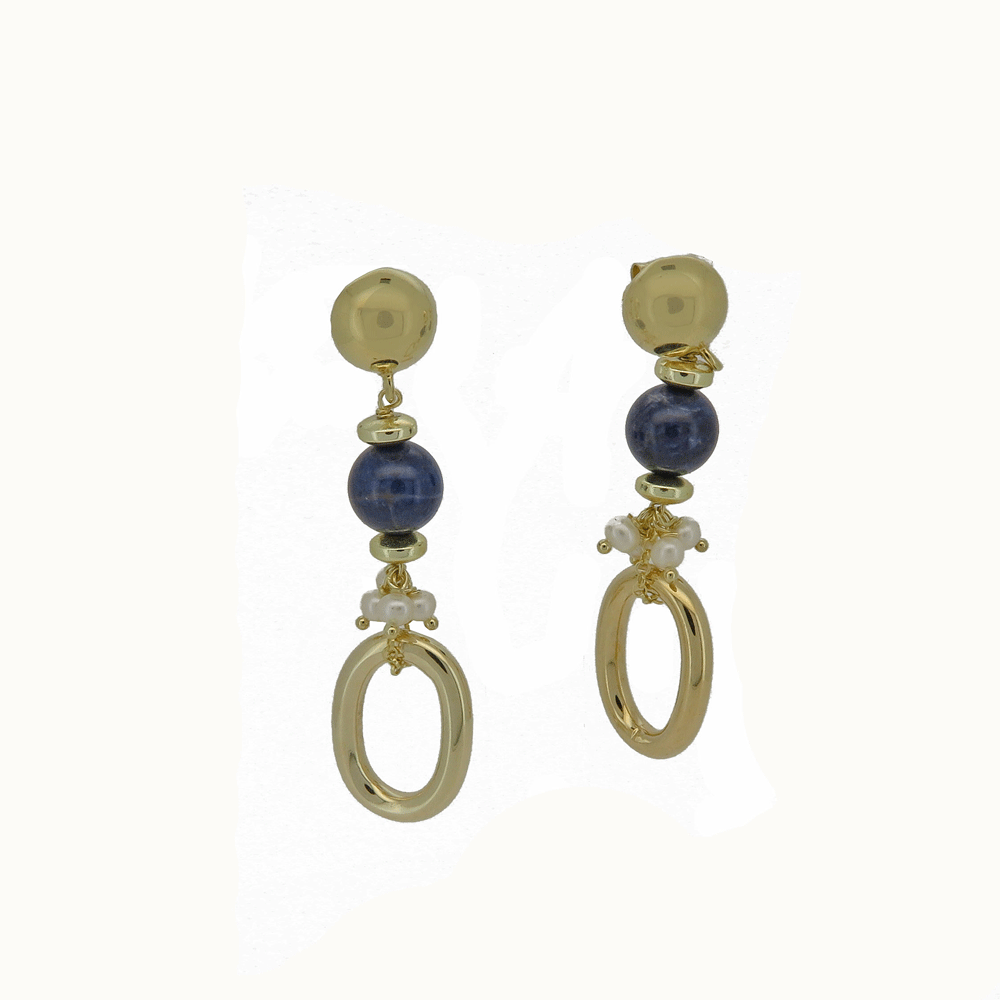 Orecchini pendenti con lapislazzuli e perle di fiume