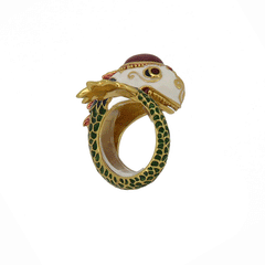 Anello in argento dorato con pesce smaltato