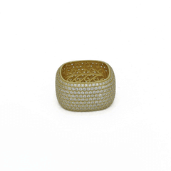 Anello quadrato con zirconi in argento dorato