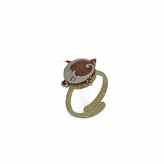 Anello con cammeo luna e cristalli rossi