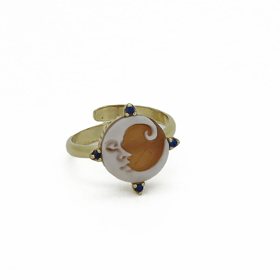 Anello con cammeo luna e cristalli blu