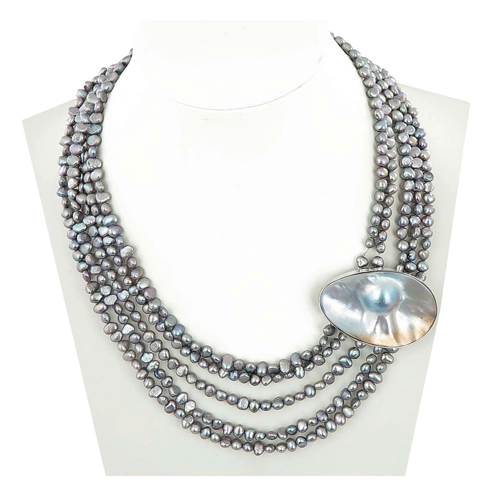 Collana perle di fiume cinque fili