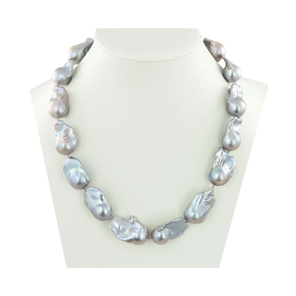 Collana di perle barocche grigie