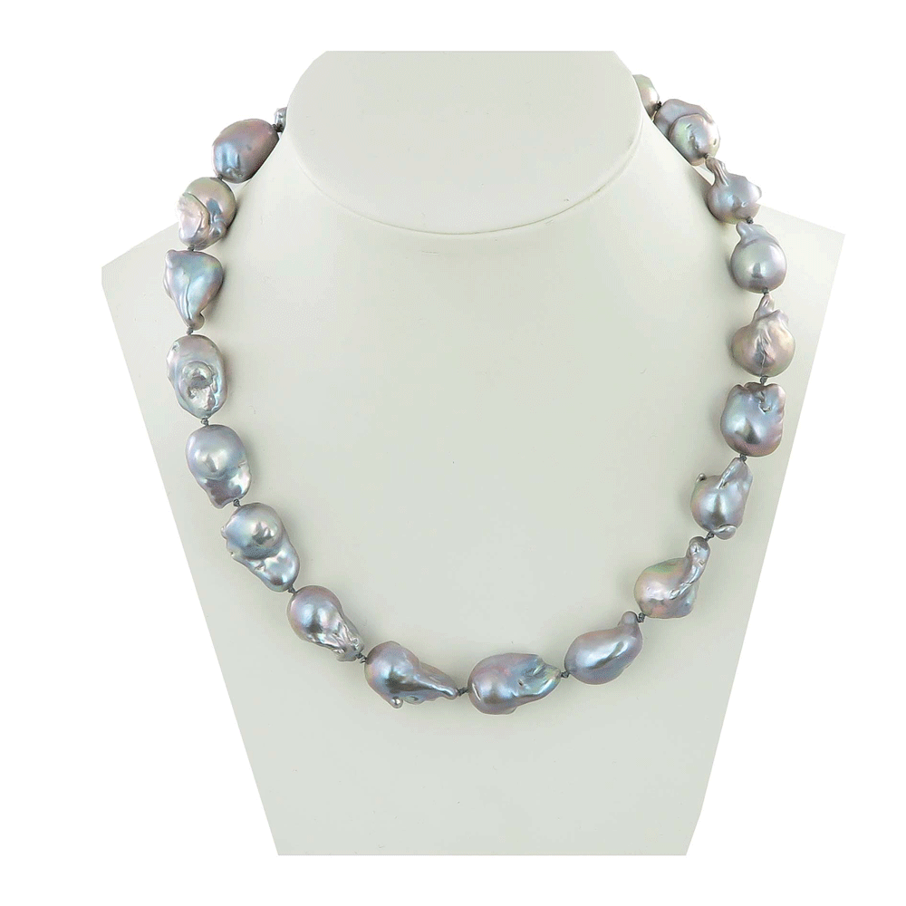 Collana di perle barocche grigie