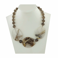 Collana di topazio fumé e quarzo rutilato