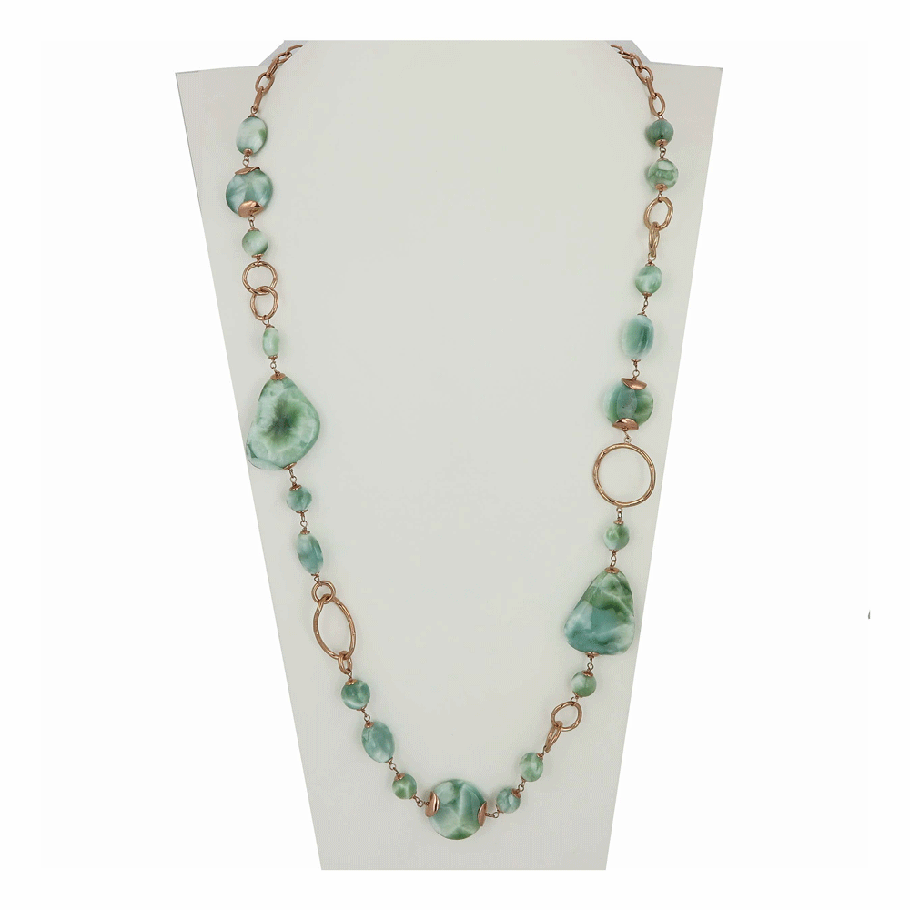 Collana lunga con agata verde screziata