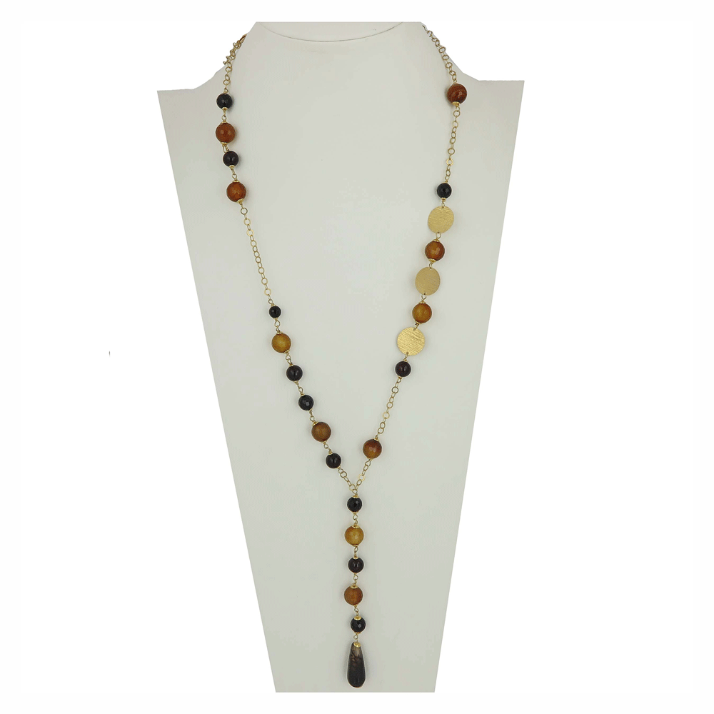 Collana cravatta con agate bicolore