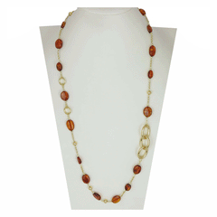 Collana  lunga ambra e argento dorato