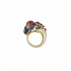 Gold plated silver ring with enameled fish