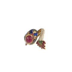 Gold plated silver ring with enameled fish