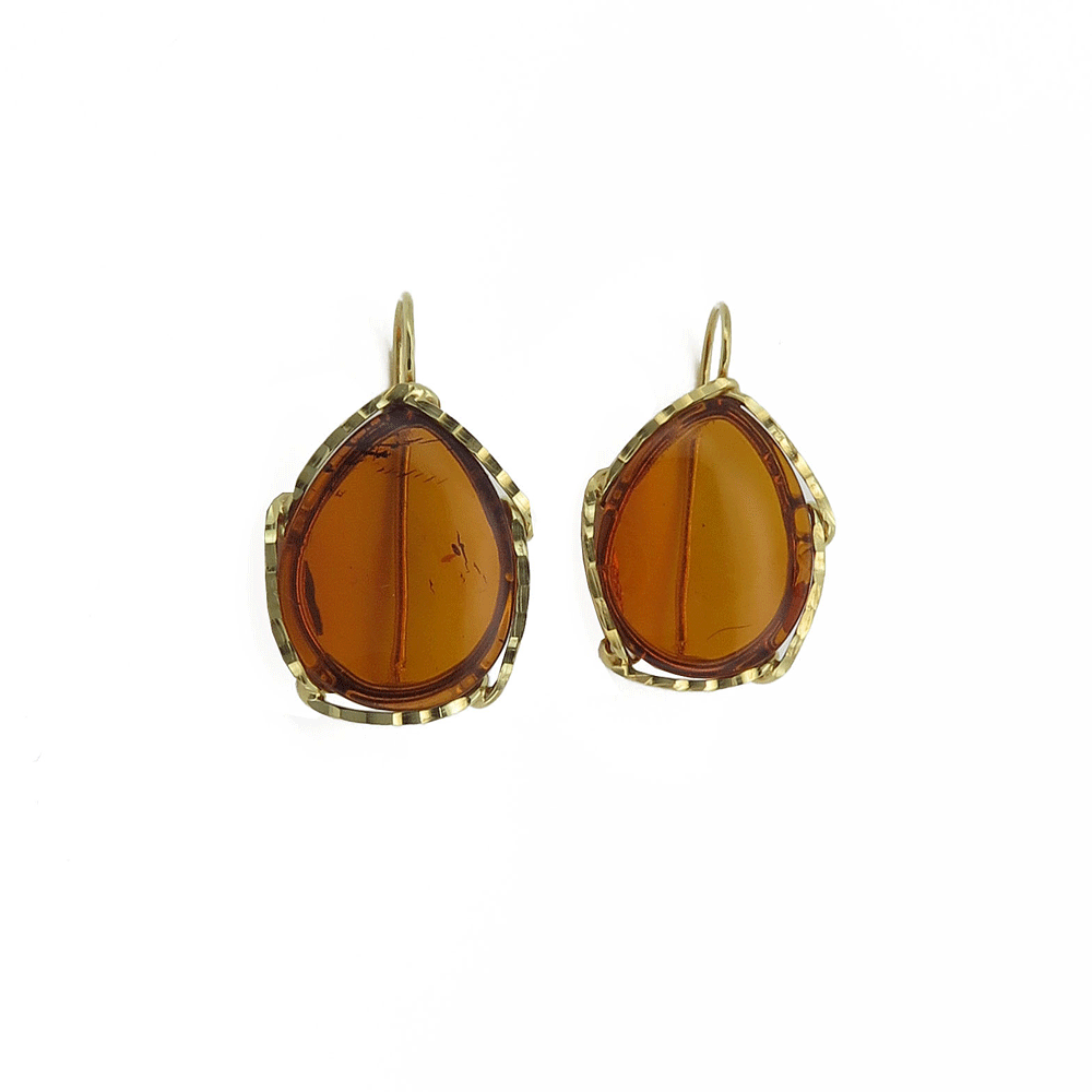 Amber and gold plated silver earrings