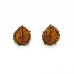 Amber earrings in golden silver
